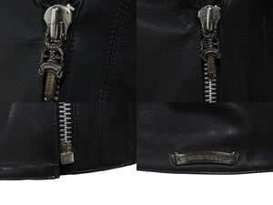 美品 CHROME HEARTS クロムハーツ レディース ラウンドカラー レザージャケット ダガー ブルゾン ブラック 黒 サイズ XS 中古 4b002073 