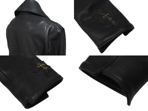 美品 CHROME HEARTS クロムハーツ レディース ラウンドカラー レザージャケット ダガー ブルゾン ブラック 黒 サイズ XS 中古 4b002073 