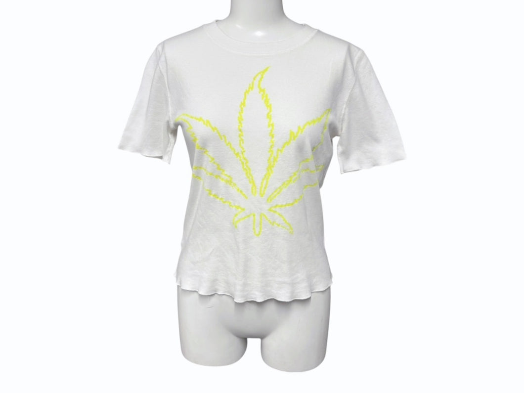 Lucien Pellat-Finet ルシアン ペラフィネ マリファナ 半袖Tシャツ サイズS プリント ホワイト イエロー 美品 中古 4b002077