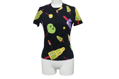 Christian Dior クリスチャンディオール 02SS ガリアーノ期 総柄 アイスクリーム Tシャツ レディース ブラック 黒 サイズ US 4 中古 4b002079