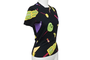 Christian Dior クリスチャンディオール 02SS ガリアーノ期 総柄 アイスクリーム Tシャツ レディース ブラック 黒 サイズ US 4 中古 4b002079
