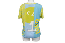 Load image into Gallery viewer, Christian Dior クリスチャンディオール ガリアーノ期 トロッター ナンバリングTシャツ Vネック 5E16155950 ライトブルー イエロー ライトグリーン 水色 サイズ US 8 中古 4b002080
