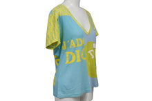 Load image into Gallery viewer, Christian Dior クリスチャンディオール ガリアーノ期 トロッター ナンバリングTシャツ Vネック 5E16155950 ライトブルー イエロー ライトグリーン 水色 サイズ US 8 中古 4b002080