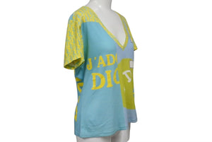 Christian Dior クリスチャンディオール ガリアーノ期 トロッター ナンバリングTシャツ Vネック 5E16155950 ライトブルー イエロー ライトグリーン 水色 サイズ US 8 中古 4b002080