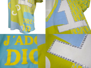 Christian Dior クリスチャンディオール ガリアーノ期 トロッター ナンバリングTシャツ Vネック 5E16155950 ライトブルー イエロー ライトグリーン 水色 サイズ US 8 中古 4b002080