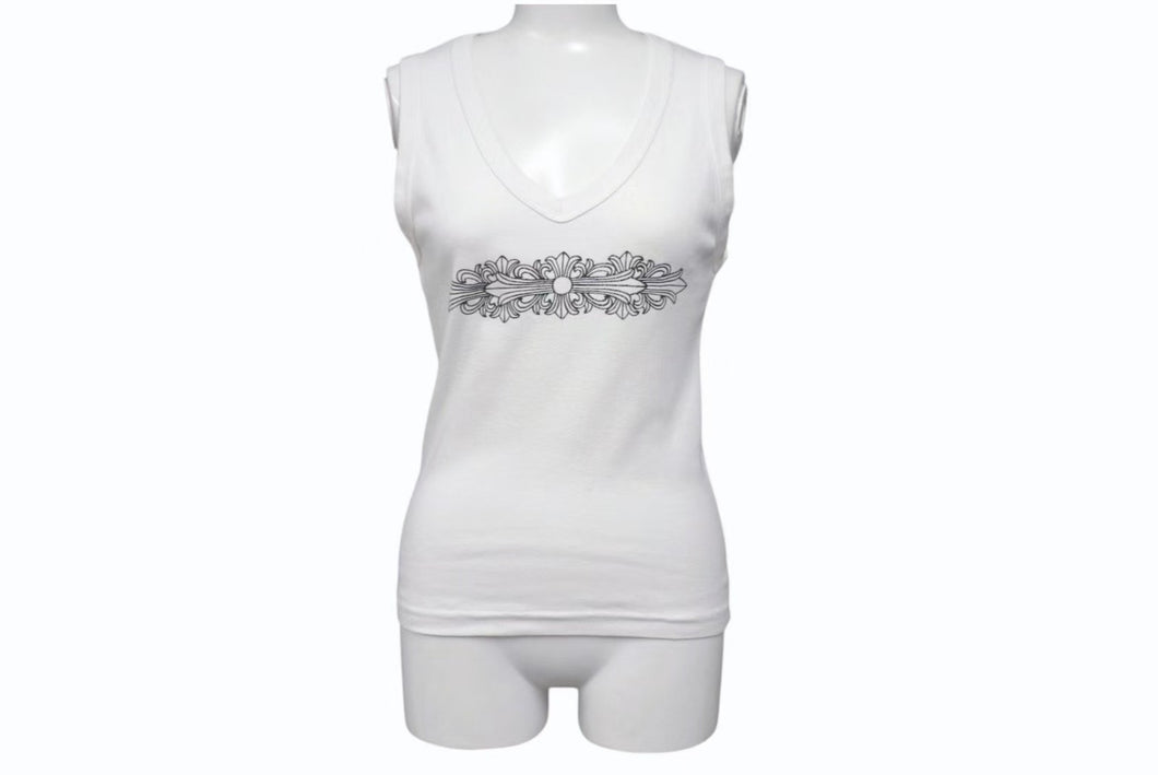CHROME HEARTS クロムハーツ フローラルクロス タンクトップ ホワイト ONE SIZE コットン 美品 中古 4b002083 