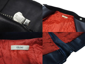 CELINE セリーヌ シープスキン レザージャケット フィービー期 ライダースジャケット 2 5H99/4533 ネイビー サイズ 36 中古 4b002086