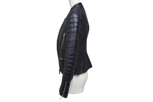 CELINE セリーヌ シープスキン レザージャケット フィービー期 ライダースジャケット 2 5H99/4533 ネイビー サイズ 36 中古 4b002086
