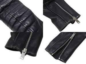 CELINE セリーヌ シープスキン レザージャケット フィービー期 ライダースジャケット 2 5H99/4533 ネイビー サイズ 36 中古 4b002086