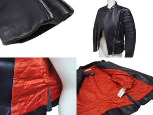 CELINE セリーヌ シープスキン レザージャケット フィービー期 ライダースジャケット 2 5H99/4533 ネイビー サイズ 36 中古 4b002086