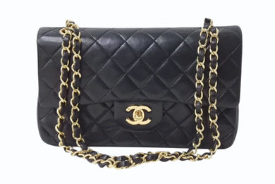 極美品 CHANEL シャネル マトラッセ23 Wフラップ Wチェーンショルダーバッグ 1番台 ラムスキン ココマーク ブラック ゴールド金具 中古 4b002103