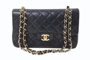 極美品 CHANEL シャネル マトラッセ23 Wフラップ Wチェーンショルダーバッグ 1番台 ラムスキン ココマーク ブラック ゴールド金具 中古 4b002103