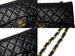 極美品 CHANEL シャネル マトラッセ23 Wフラップ Wチェーンショルダーバッグ 1番台 ラムスキン ココマーク ブラック ゴールド金具 中古 4b002103