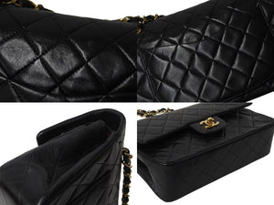 極美品 CHANEL シャネル マトラッセ23 Wフラップ Wチェーンショルダーバッグ 1番台 ラムスキン ココマーク ブラック ゴールド金具 中古 4b002103