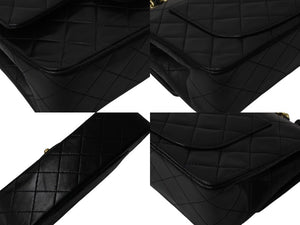 極美品 CHANEL シャネル マトラッセ23 Wフラップ Wチェーンショルダーバッグ 1番台 ラムスキン ココマーク ブラック ゴールド金具 中古 4b002103