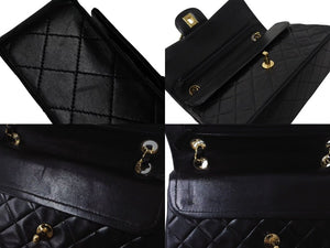 極美品 CHANEL シャネル マトラッセ23 Wフラップ Wチェーンショルダーバッグ 1番台 ラムスキン ココマーク ブラック ゴールド金具 中古 4b002103