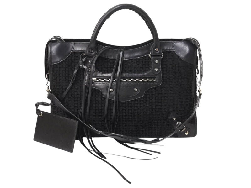 BALENCIAGA バレンシアガ クラシック シティ ハンドバッグ 2WAY 528147 メッシュ レザー ブラック シルバー金具 良品 中古 4b002112