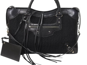 BALENCIAGA バレンシアガ クラシック シティ ハンドバッグ 2WAY 528147 メッシュ レザー ブラック シルバー金具 良品 中古 4b002112