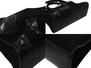 BALENCIAGA バレンシアガ クラシック シティ ハンドバッグ 2WAY 528147 メッシュ レザー ブラック シルバー金具 良品 中古 4b002112