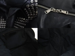 極美品 YVES SAINT LAURENT イヴサンローラン ハンドバッグ 29233324 レザー ブラック スタッズ シルバー金具 中古 4b002114