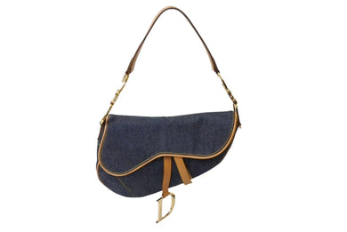 極美品 Christian Dior クリスチャンディオール サドルバッグ ワンショルダーバッグ RU 0010 デニム ネイビー ゴールド金具 中古 4b002117