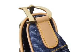 極美品 Christian Dior クリスチャンディオール サドルバッグ ワンショルダーバッグ RU 0010 デニム ネイビー ゴールド金具 中古 4b002117