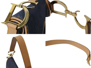 極美品 Christian Dior クリスチャンディオール サドルバッグ ワンショルダーバッグ RU 0010 デニム ネイビー ゴールド金具 中古 4b002117