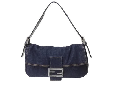 FENDI フェンディ マンマバケット ワンショルダーバッグ 26425 デニム レザー ネイビー シルバー金具 美品 中古 4b002120ff