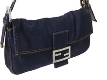 Load image into Gallery viewer, FENDI フェンディ マンマバケット ワンショルダーバッグ 26425 デニム レザー ネイビー シルバー金具 美品 中古 4b002120ff