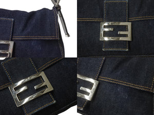 FENDI フェンディ マンマバケット ワンショルダーバッグ 26425 デニム レザー ネイビー シルバー金具 美品 中古 4b002120ff