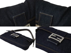 FENDI フェンディ マンマバケット ワンショルダーバッグ 26425 デニム レザー ネイビー シルバー金具 美品 中古 4b002120ff