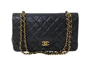 極美品 CHANEL シャネル マトラッセ25 Wフラップ Wチェーンショルダーバッグ 3番台 ラムスキン ココマーク ブラック ゴールド金具 中古 4b002136