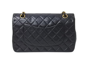 極美品 CHANEL シャネル マトラッセ25 Wフラップ Wチェーンショルダーバッグ 3番台 ラムスキン ココマーク ブラック ゴールド金具 中古 4b002136