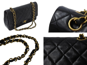 極美品 CHANEL シャネル マトラッセ25 Wフラップ Wチェーンショルダーバッグ 3番台 ラムスキン ココマーク ブラック ゴールド金具 中古 4b002136