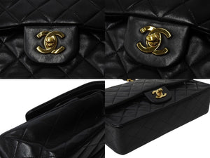 極美品 CHANEL シャネル マトラッセ25 Wフラップ Wチェーンショルダーバッグ 3番台 ラムスキン ココマーク ブラック ゴールド金具 中古 4b002136