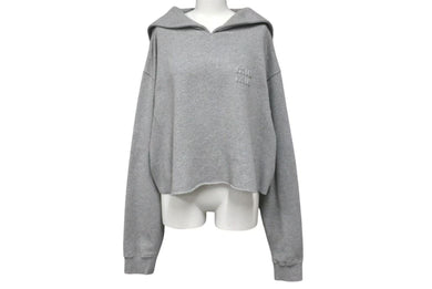 MIU MIU ミュウミュウ 22AW Logo-Embroidered Sailor-Coller Sweatshirt ロゴ刺繍 セーラーカラー スウェット グレー サイズS 美品 中古 4b002151