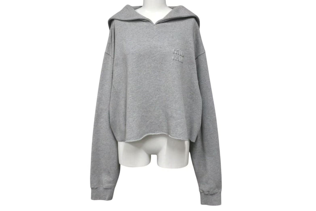 MIU MIU ミュウミュウ 22AW Logo-Embroidered Sailor-Coller Sweatshirt ロゴ刺繍 セーラーカラー スウェット グレー サイズS 美品 中古 4b002151