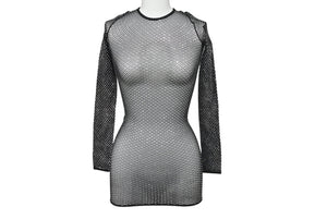 極美品 BALENCIAGA バレンシアガ 23FW クリスタル メッシュ ミニドレス 748657 3D2B4 ブラック サイズS 中古 4b002156