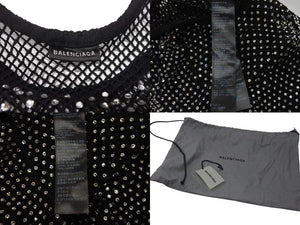 極美品 BALENCIAGA バレンシアガ 23FW クリスタル メッシュ ミニドレス 748657 3D2B4 ブラック サイズS 中古 4b002156