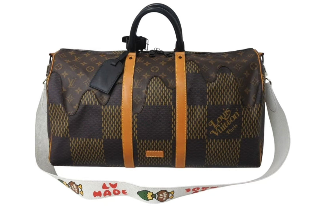 LOUIS VUITTON ルイヴィトン NIGO キーポールバンドリエール50 ボストンバッグ N40360 ブラウン ダミエグラフィット サイズ50 美品 中古 4b002163
