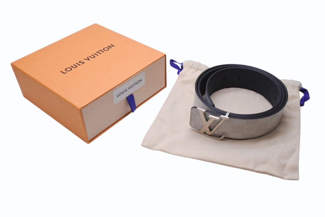 新品同様 LOUIS VUITTON ルイヴィトン ダミエ サンチュール LVイニシャル M0221 ホワイト ブラック マットシルバー金具 中古 4b002164