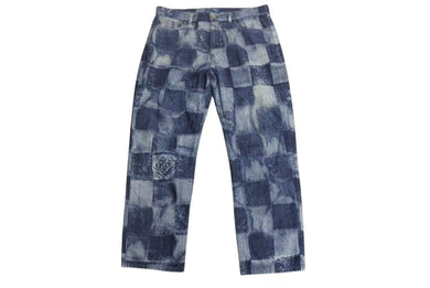 極美品 LOUIS VUITTON ルイヴィトン ダミエソルト チェック柄デニムパンツ RM212M DR0 HLD03W ブルー コットン ゴールド金具 中古 4b002176