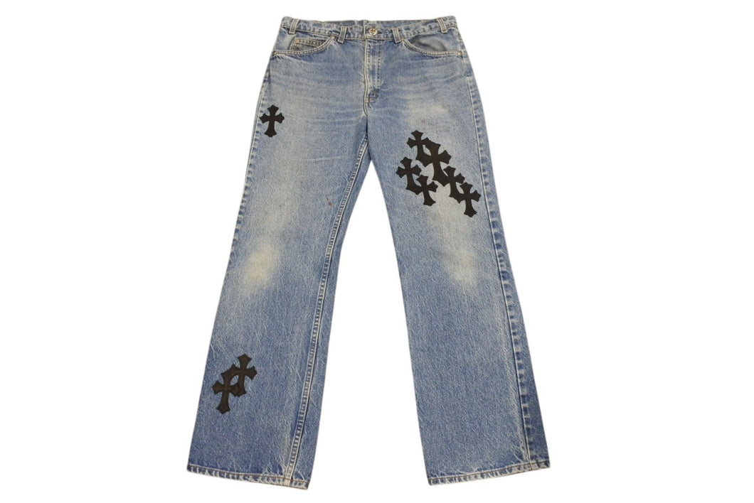 CHROME HEARTS × Levi's クロムハーツ リーバイス 517 クロスパッチ デニムパンツ インディゴブルー ブラック サイズ34 美品 中古 4b002200 