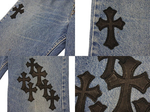 CHROME HEARTS × Levi's クロムハーツ リーバイス 517 クロスパッチ デニムパンツ インディゴブルー ブラック サイズ34 美品 中古 4b002200 