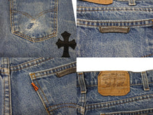 画像をギャラリービューアに読み込む, CHROME HEARTS × Levi&#39;s クロムハーツ リーバイス 517 クロスパッチ デニムパンツ インディゴブルー ブラック サイズ34 美品 中古 4b002200 