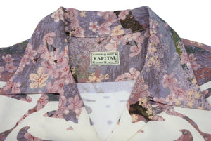 新品未使用 KAPITAL キャピタル レーヨン 桜 BONE pt アロハシャツ K2503SS049 ボタンアップ ボーン 骨 SAX サックス サイズ 5 XXL 中古 4b002201