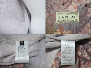 新品未使用 KAPITAL キャピタル レーヨン 桜 BONE pt アロハシャツ K2503SS049 ボタンアップ ボーン 骨 SAX サックス サイズ 5 XXL 中古 4b002201