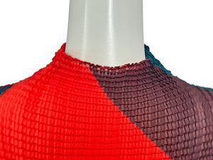 極美品 ISSEY MIYAKE イッセイミヤケ シェイプドプリーツシャツ IM31FJ638 レッド ブルー ポリエステル サイズ2 中古 4b002204