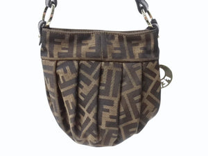 新品同様 FENDI フェンディ ミニハンドバッグ ズッカ柄 モノグラム 8BK044 キャンバス レザー ブラウン ゴールド金具 中古 4b002213