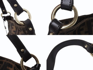 新品同様 FENDI フェンディ ミニハンドバッグ ズッカ柄 モノグラム 8BK044 キャンバス レザー ブラウン ゴールド金具 中古 4b002213